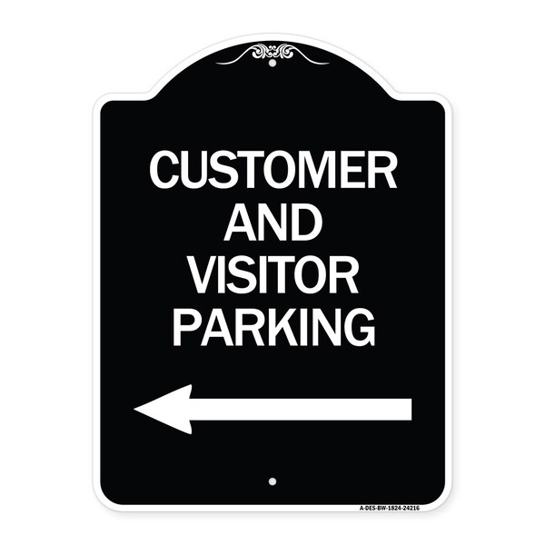 Customer and Visitor Parking W/ Left Arrow Heavy-Gauge Aluminum Sign, 24" x 18", BW-1824-24216